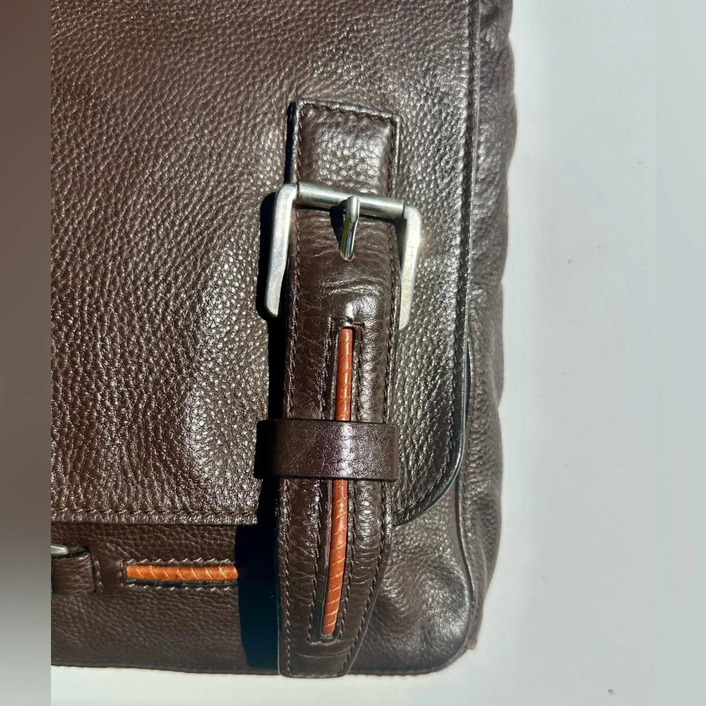 A. Testoni Men's Dark Brown Leather Crossbody Messenger Work Bag, 12.5”x14”